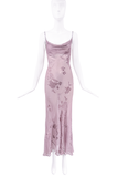 Vintage Purple Sheer Floral Embroidered Slip Dress Gown