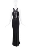 Roberto Cavalli Black Sheer Floral Embroidered Ruche Dress Gown 2006