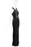 Roberto Cavalli Black Sheer Floral Embroidered Ruche Dress Gown 2006
