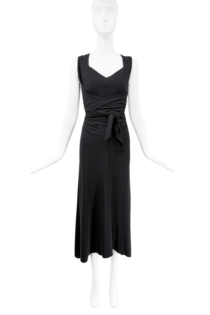 Saint Laurent Black Wrapped Draped Midi Dress Gown