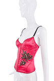 Roberto Cavalli Hot Pink Leopard Flower Cut Out Corset Bustier Top