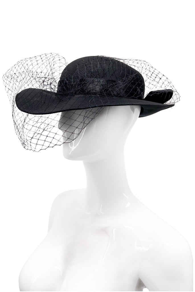 Vintage Black Princess Diana Style Fishnet Brim Hat