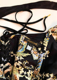 Roberto Cavalli Black Chinoiserie Floral Metallic Print Corset Dress Gown