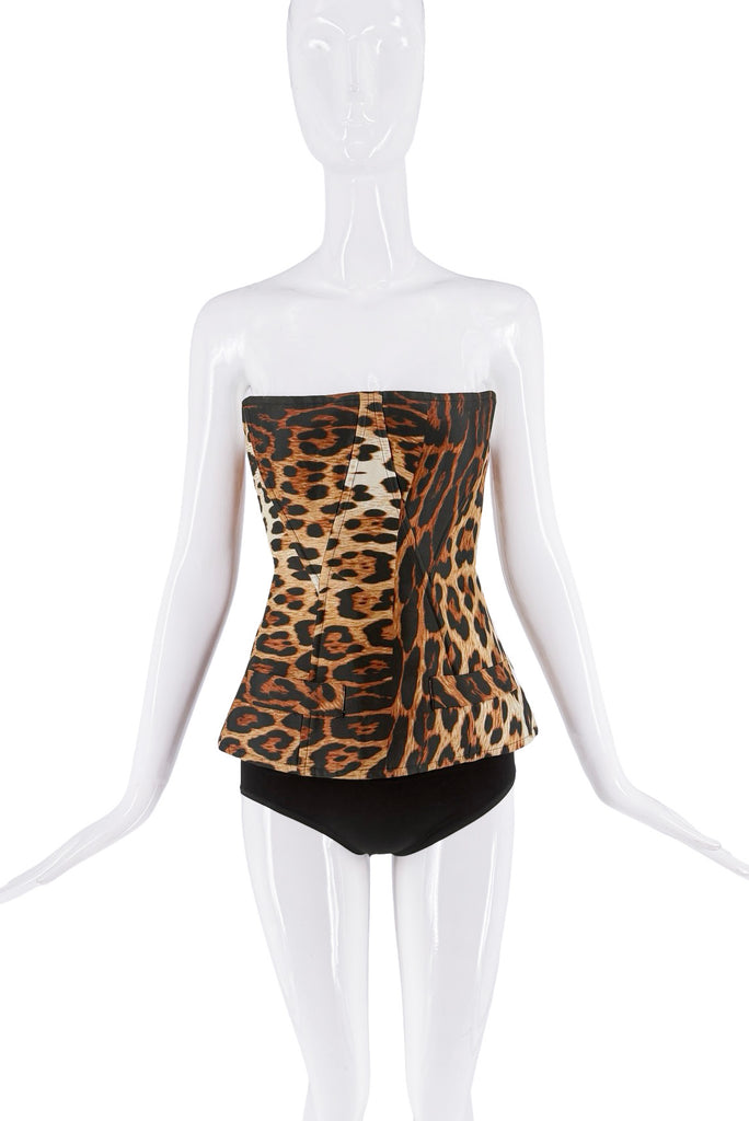 Roberto Cavalli Brown Black Leopard Print Bustier Corset Top