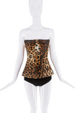 Roberto Cavalli Brown Black Leopard Print Bustier Corset Top