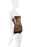 Roberto Cavalli Brown Black Leopard Print Bustier Corset Top