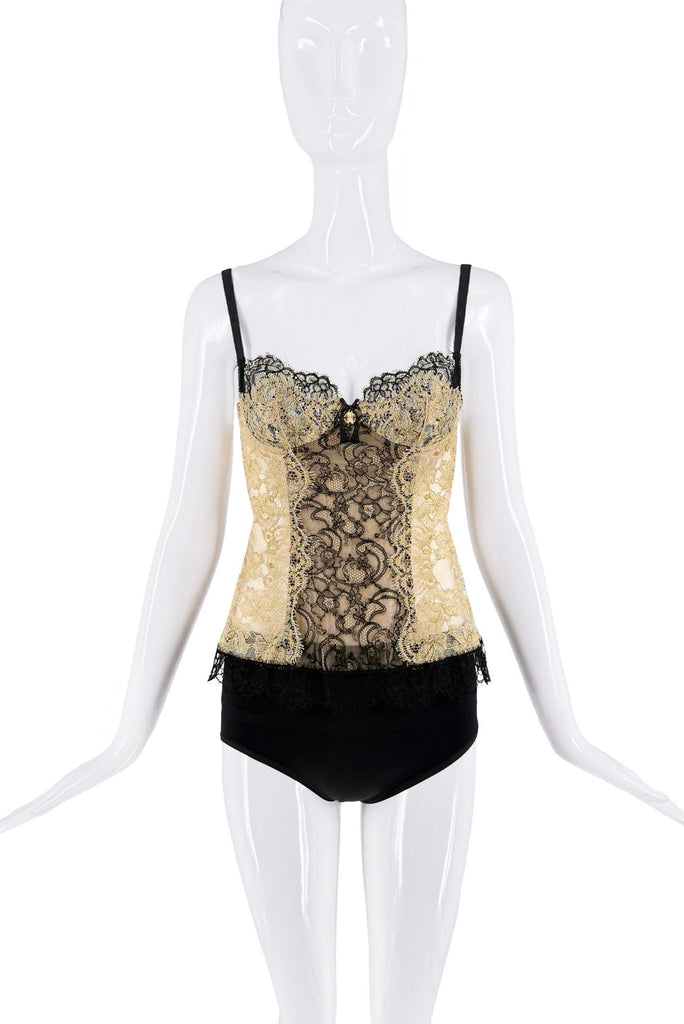 Roberto Cavalli Black Gold Lace Bow Bra Corset top