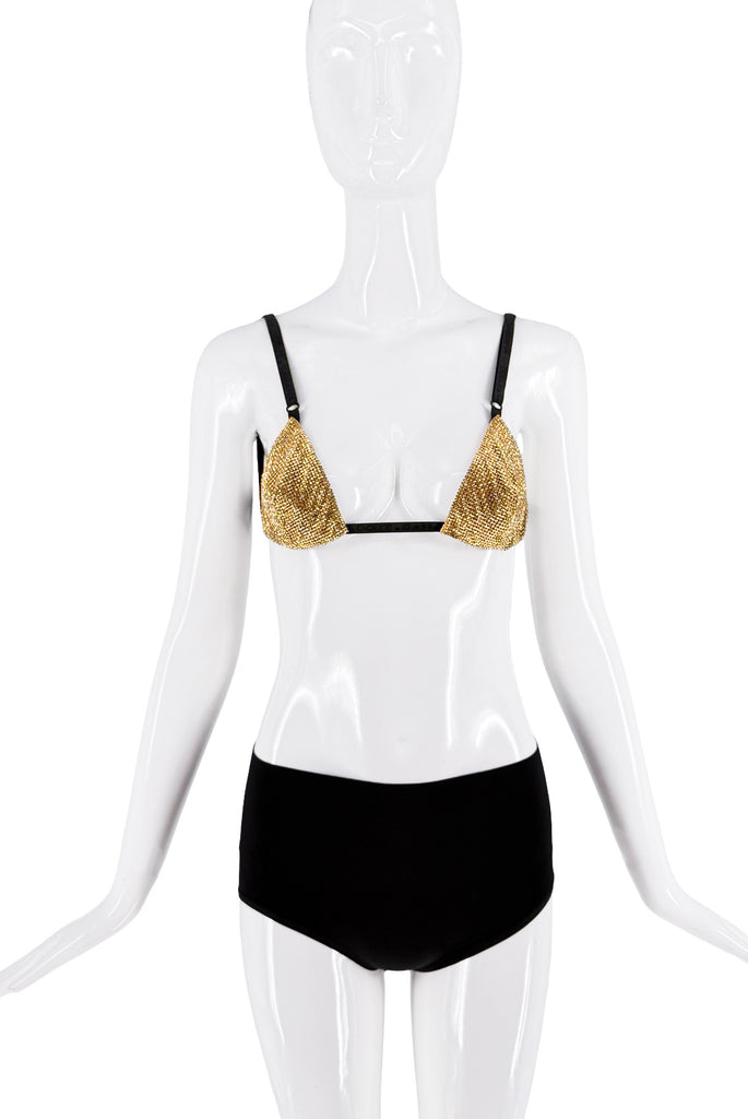 Dolce & Gabbana Gold Crystal Mesh Adjustable Bra Top