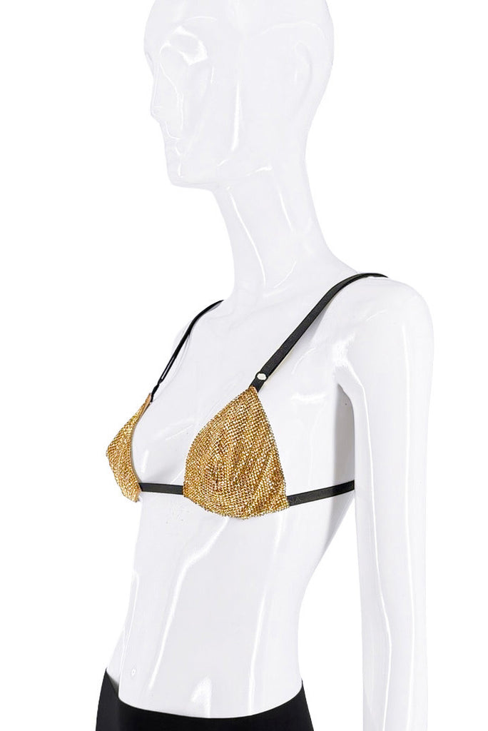 Dolce & Gabbana Gold Crystal Mesh Adjustable Bra Top