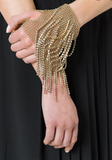 Lanvin Gold Knit Chain Mesh Chainmail Crystal Fringe Glove Bracelet