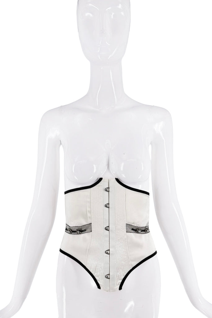 Roberto Cavalli White Black Crystal Bead Waist Corset