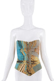 Roberto Cavalli Blue Yellow Abstract Versailles Print Corset Top SS2003