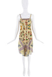 Christian Dior x Galliano Tan Butterfly Flags Print Drop Waist Slip Dress