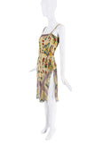 Christian Dior x Galliano Tan Butterfly Flags Print Drop Waist Slip Dress