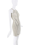 Herve Lager White Silver Chain Bodycon Halter Neck Dress