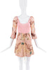 Roberto Cavalli Pink Floral Rooster Graphic Print Lace Up Dress Set