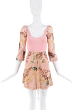 Roberto Cavalli Pink Floral Print Lace Up Waist Skirt