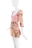 Roberto Cavalli Pink Floral Rooster Graphic Print Lace Up Dress Set