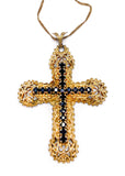 Vintage Gold Filigree Cross with Black Rhinestones
