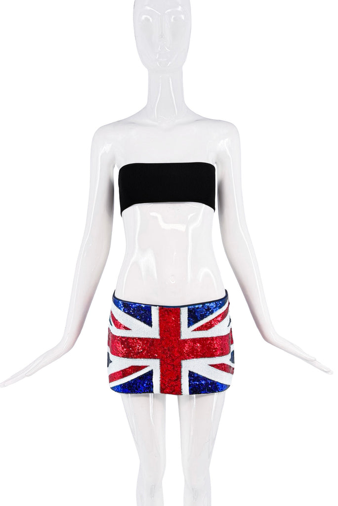 Dolce & Gabbana Blue Red British Flag Sequin Micro Mini Skirt
