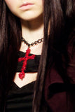 Christian Dior Black Red Logo Spike Charm Gemstone Embellished Cross Necklace FW2006