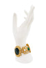 Vintage Gold Green Gemstone Pearl Embellished Link Bracelet