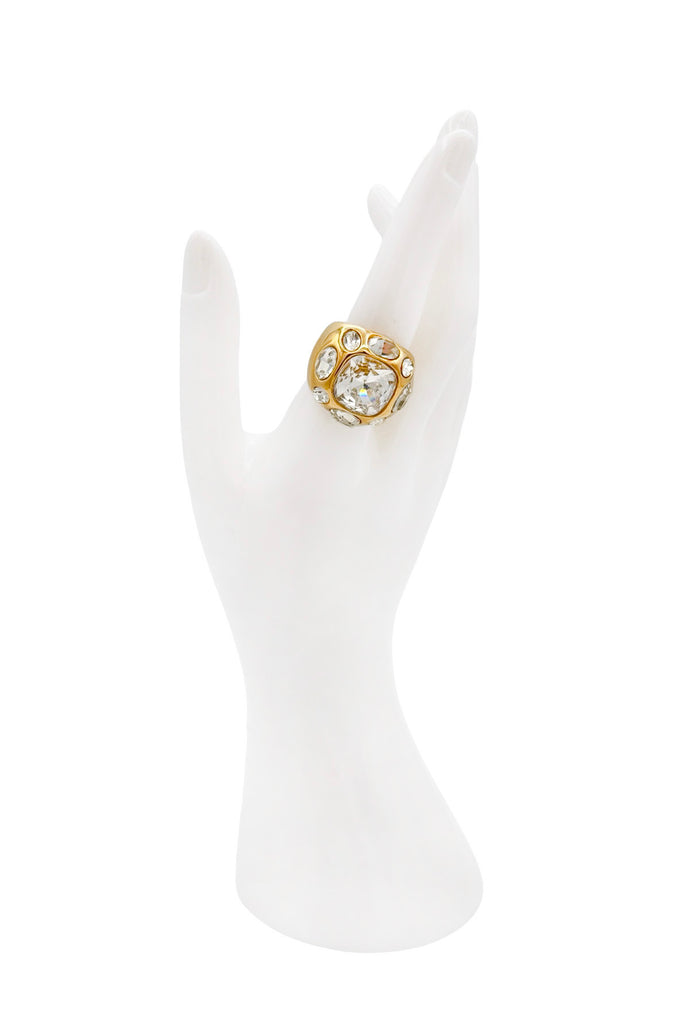Vintage Gold Crystal Rhinestone Cluster Cocktail Ring