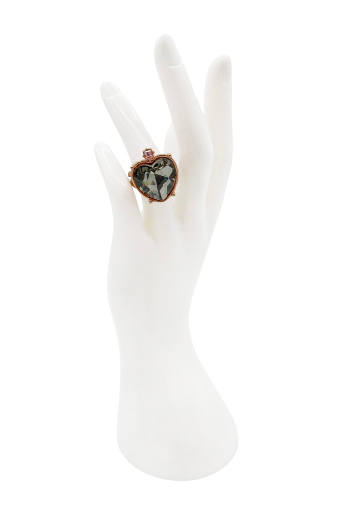 Vintage Rose Gold Heart Gemstone Embellished Geometric Statement Ring