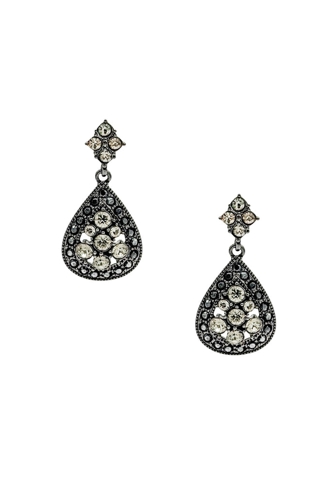 Givenchy Blackened Silver Pavé Crystal Embellished Small Teardrop Earrings