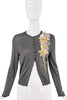 John Galliano Grey Pink Green Cut Out Floral Embroidered Button Down Cardigan Sweater