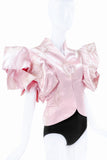 Christian Dior Pink Puff Sleeves Print Ruffle Top