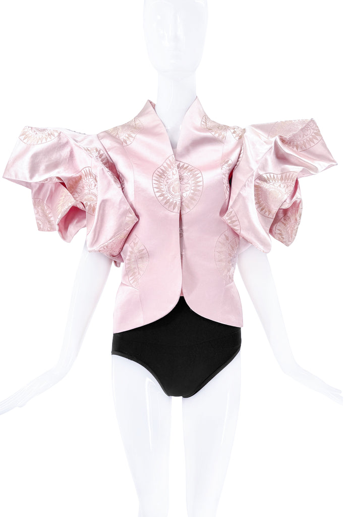 Christian Dior Pink Puff Sleeves Print Ruffle Top