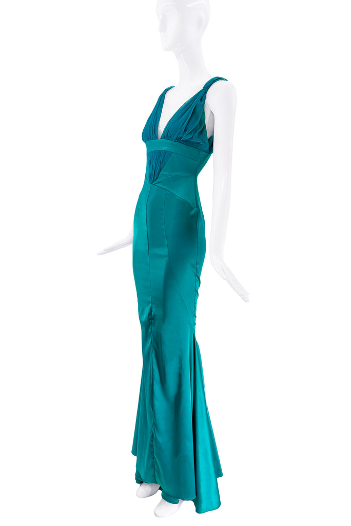 Roberto Cavalli Teal Silk Mermaid Gown