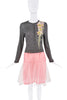 John Galliano Grey Pink Green Cut Out Floral Embroidered Button Down Cardigan Sweater