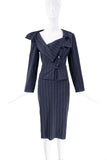 Vivienne Westwood Navy Blue Pinstripe Blazer & Skirt Set Worn by Carrie Bradshaw Drunk At Vogue