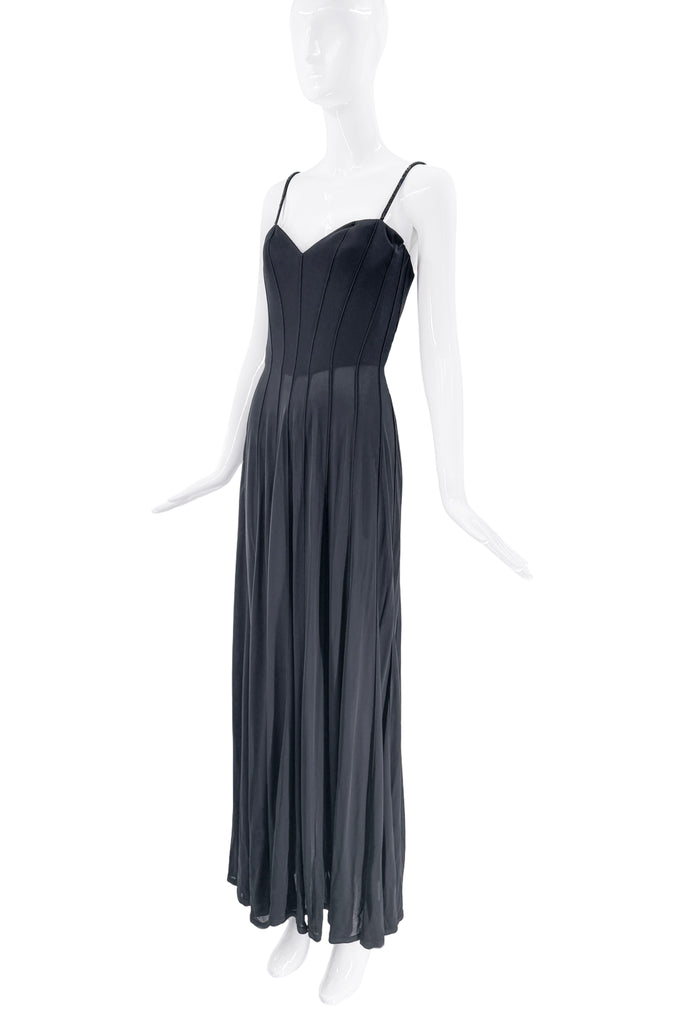 Mugler Black Corseted Mesh Dress Gown