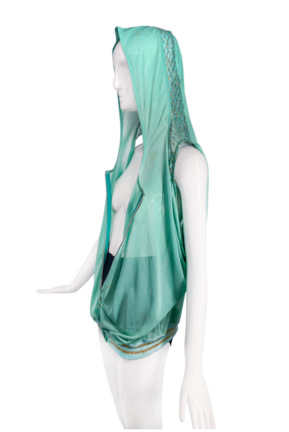 Marjan Pejoski Turqouise Gold Sheer Hooded Top 2003