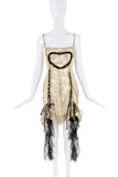 Amor Mia Gold Black Sheer Mirrored Shimmer Heart Lace Ruffle Mini Dress