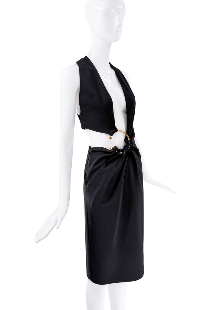 Anthony Vaccarello Black Cut Out Gold Ring Midi Dress