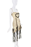 Amor Mia Gold Black Sheer Mirrored Shimmer Heart Lace Ruffle Mini Dress