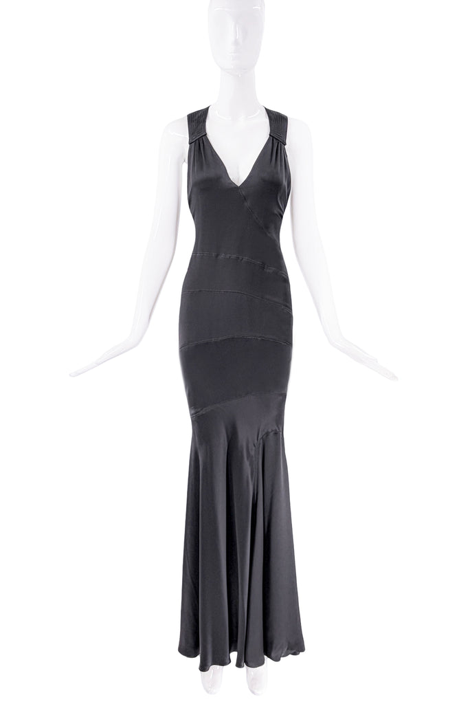Versace Black Paneled Bias Cut Embroidered Gown