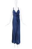 Roberto Cavalli Blue Bow Scarf Lion Logo Charm Dress Gown