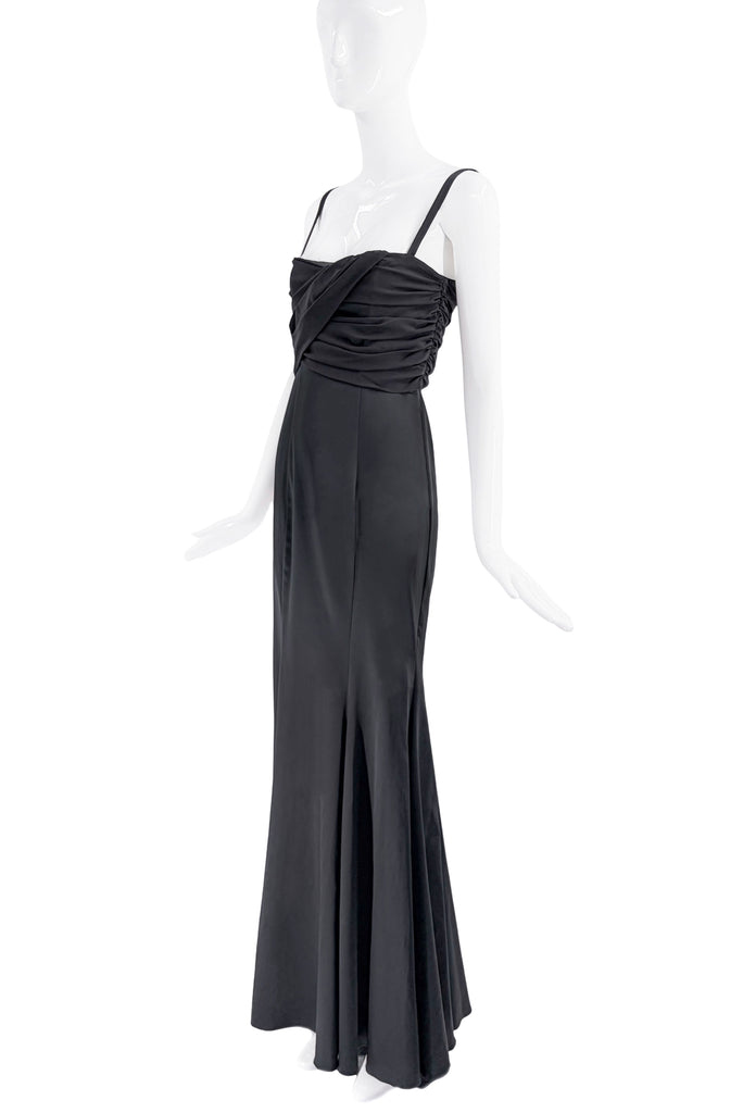 Roberto Cavalli Black Satin Ruched Top Corset Dress Gown