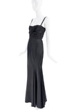 Roberto Cavalli Black Satin Ruched Top Corset Dress Gown