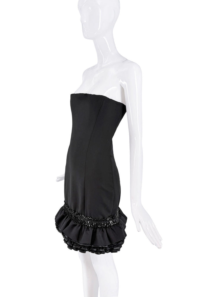 DSquared Black Ruffle Sequin Corset Bustier Dress