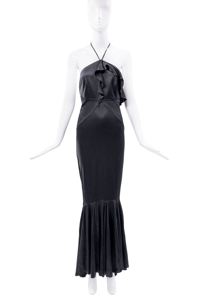 Roberto Cavalli Ruffle Train Backless Gown