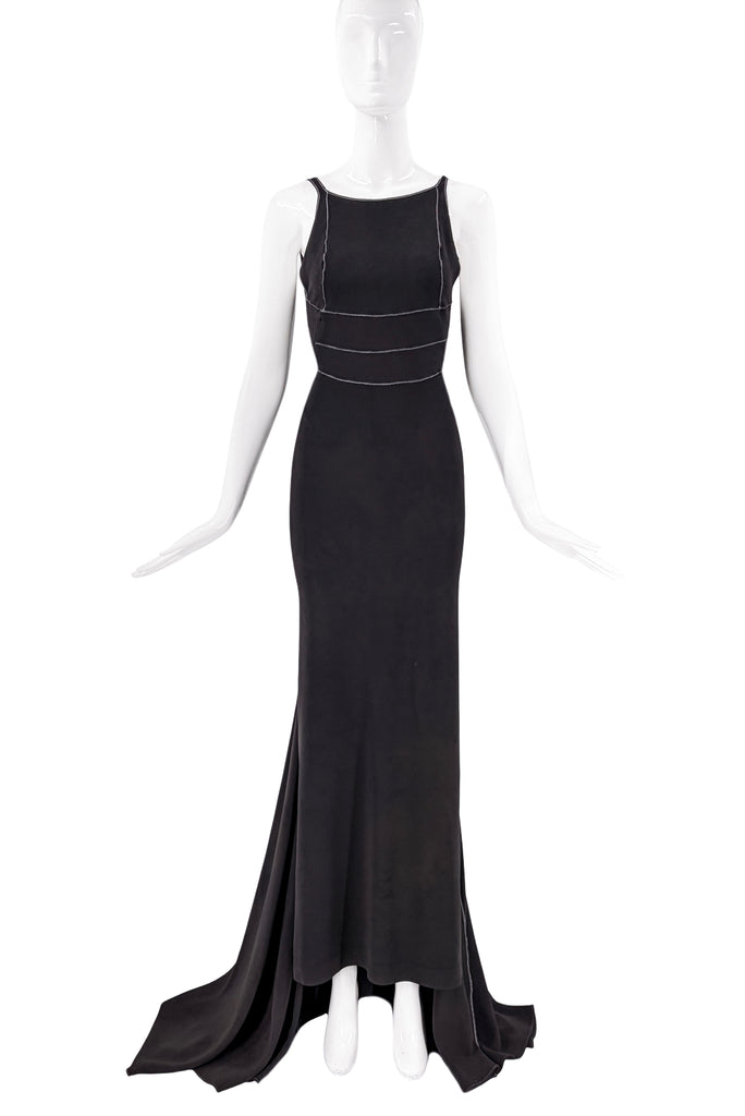 DSquared Black Stitched Draped Waterfall Gown