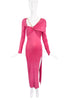 Versace Pink Mauve Gold Chain Strap Draped High Slit Gown