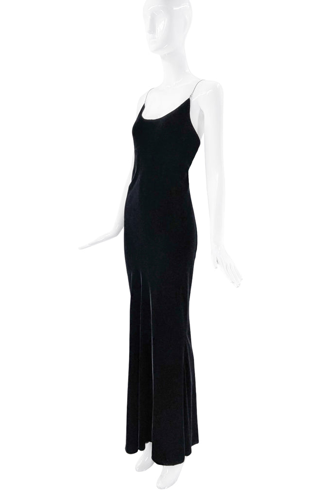 Jean Paul Gaultier Black Velvet Crystal Chain Slip Gown