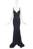 Roberto Cavalli Black Crystal Bias Cut Pleated Gown